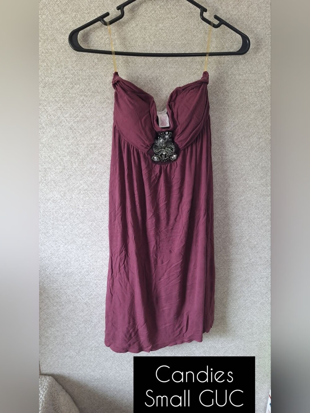 Candie's Small Plum Strapless Dress with Center Embellishment